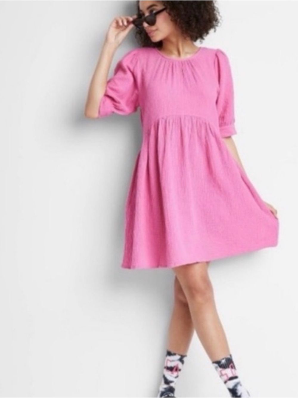Ascot + Hart Pink Gauze Dress 2X Cotton Button Back Boho